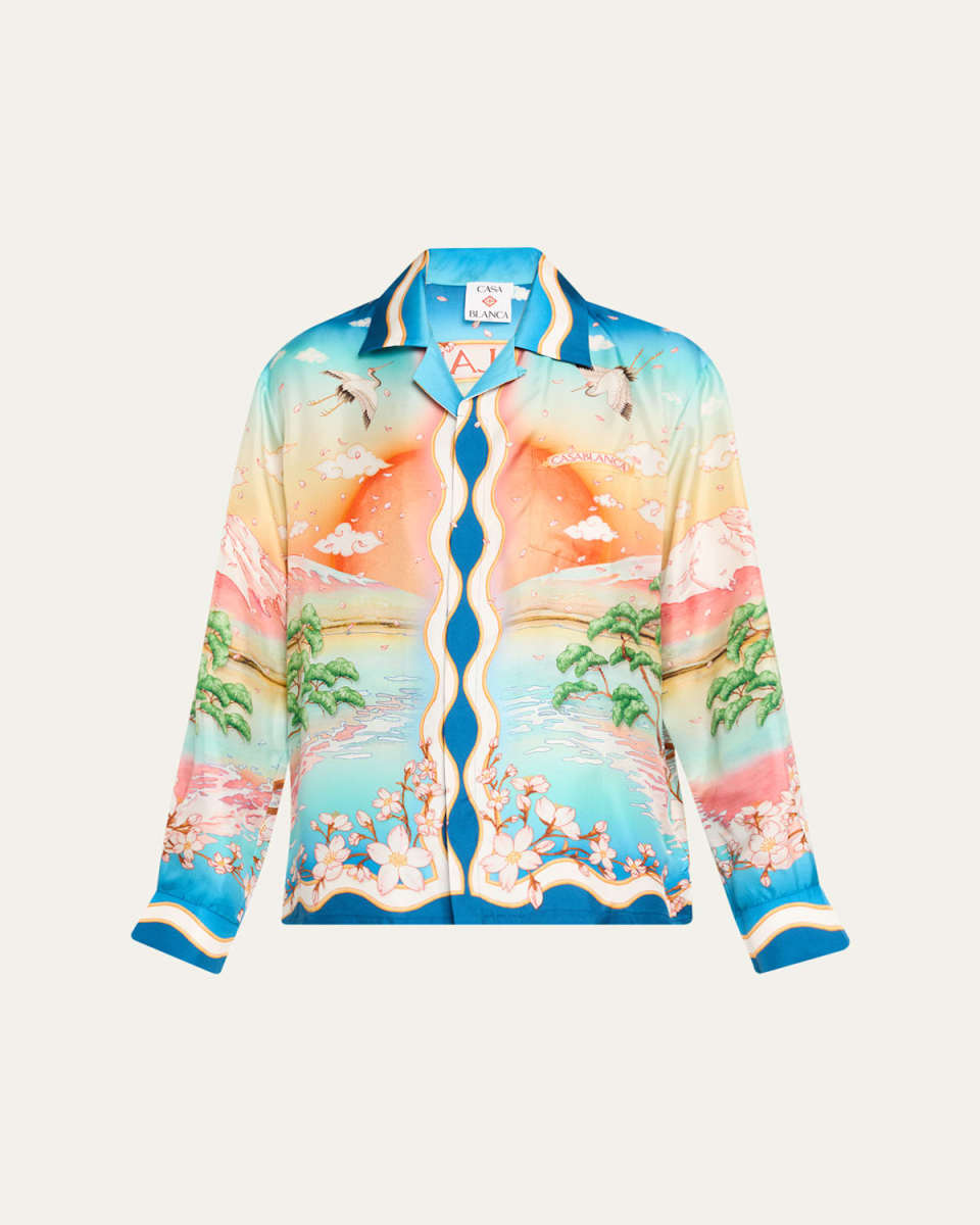 Printed Silk Long-Sleeve Camp Shirt